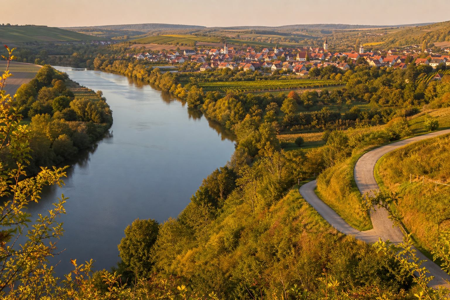 Landschaftslinie durch fränkische Täler und Obstgärten