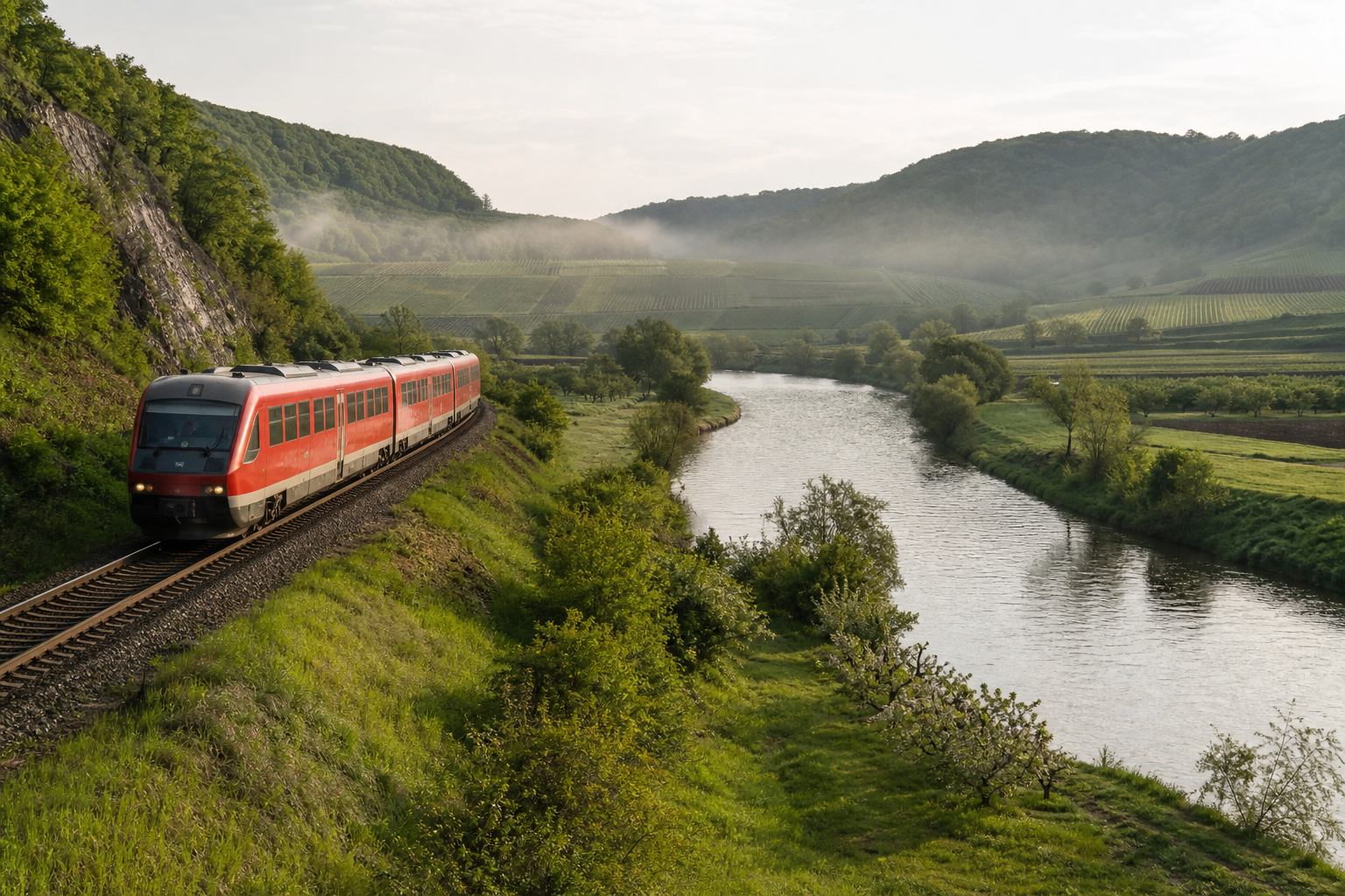 Regionalzug im grünen Tal Frankens